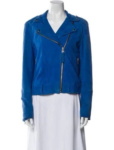 Pre-owned Mackage Leather Biker Jacket In Blue