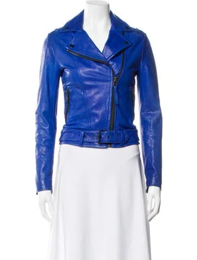 Pre-owned Mackage Leather Biker Jacket In Blue