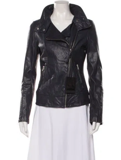 Pre-owned Mackage Leather Biker Jacket In Blue