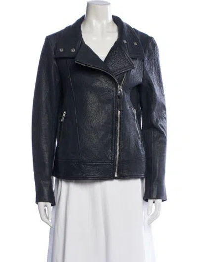 Pre-owned Mackage Leather Biker Jacket In Blue