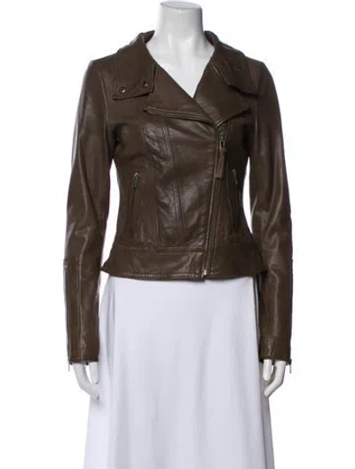 Pre-owned Mackage Leather Biker Jacket In Brown