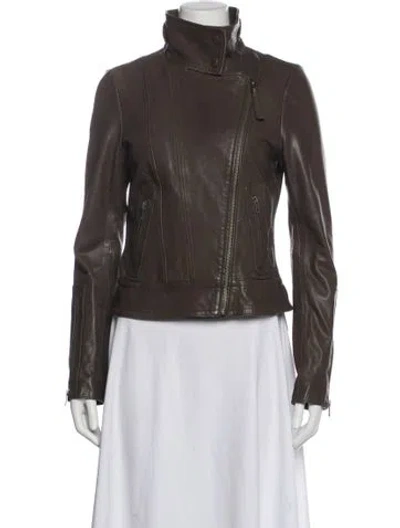 Pre-owned Mackage Leather Biker Jacket In Brown