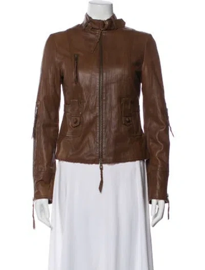 Pre-owned Mackage Leather Biker Jacket In Brown