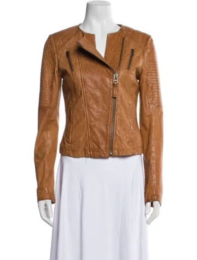 Pre-owned Mackage Leather Biker Jacket In Brown