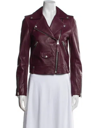 Pre-owned Mackage Leather Biker Jacket In Burgundy