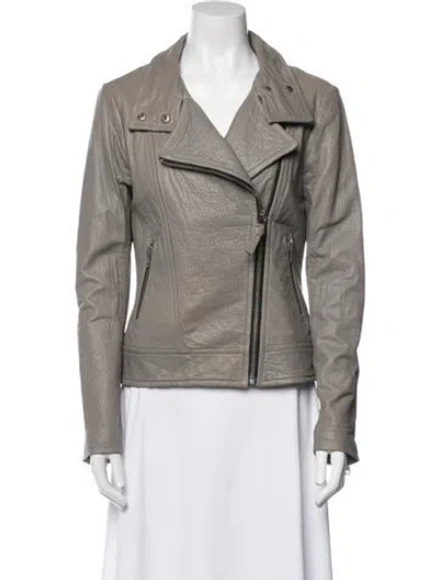 Pre-owned Mackage Leather Biker Jacket In Gray