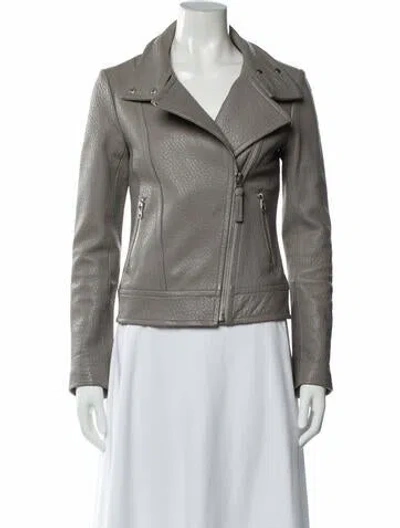 Pre-owned Mackage Leather Biker Jacket In Gray