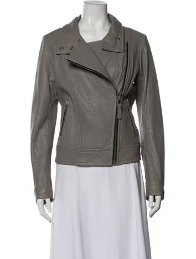 Pre-owned Mackage Leather Biker Jacket In Gray