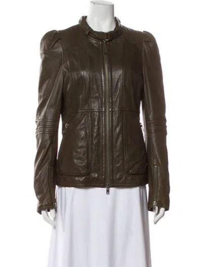 Pre-owned Mackage Leather Biker Jacket In Green