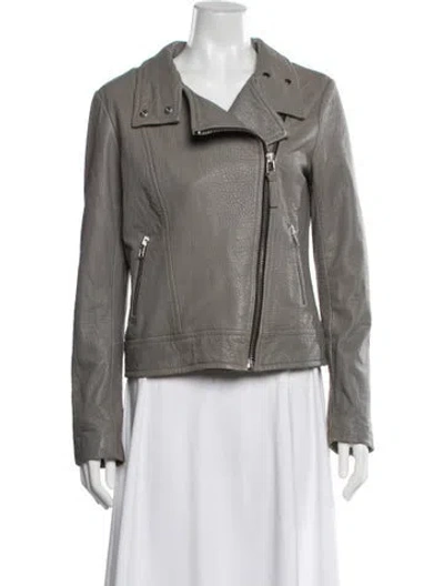 Pre-owned Mackage Leather Biker Jacket In Grey