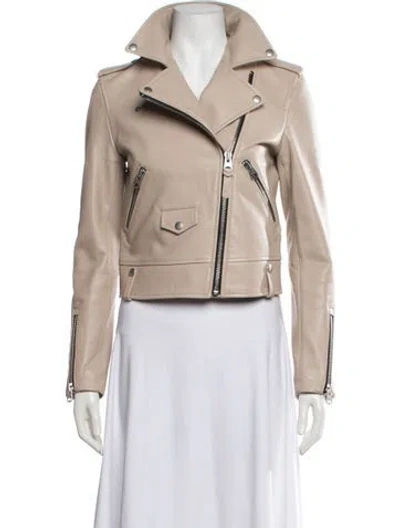 Pre-owned Mackage Leather Biker Jacket In Neutrals
