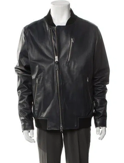 Pre-owned Mackage Leather Bomber Jacket In Blue