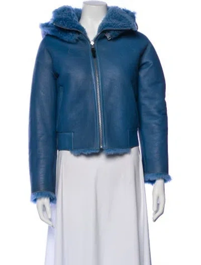 Pre-owned Mackage Leather Denim Jacket In Blue