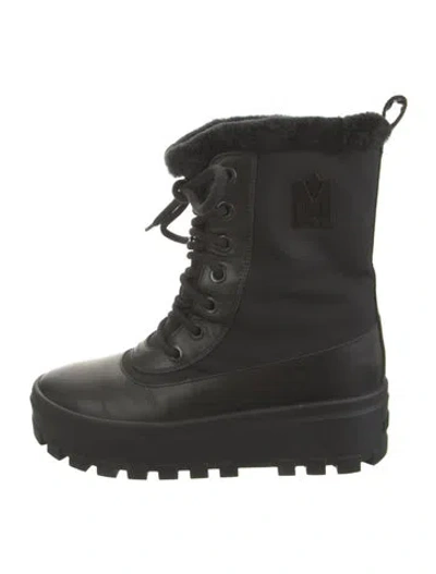 Pre-owned Mackage Leather Faux Fur Trim Combat Boots In Black