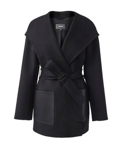 Mackage Leather-pockets Wool Hooded Coat In Black