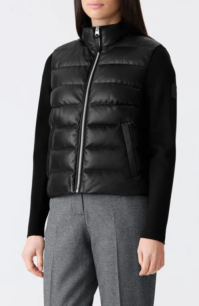 MACKAGE MACKAGE LEELO LEATHER & WOOL BLEND HYBRID DOWN BOMBER JACKET