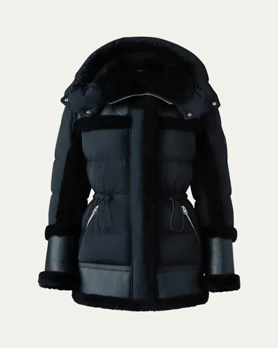 Mackage Lilibeth Mixed-media Down Parka With Shearling And Leather In Black
