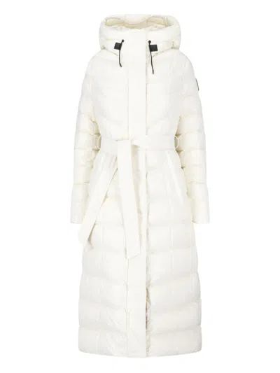 Mackage Long Hooded Puffer Coat With Belt In Neutral