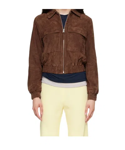 Mackage Long-sleeve Leather Jacket With A Zipper In Brown