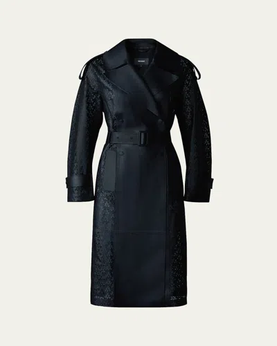 Mackage Lorelei Double-breasted Perforated Leather Trench Coat In Black