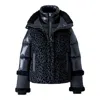 Mackage Lydana Leopard Pattern Down Jacket With Genuine Shearling Trim And Removable Bib In Black