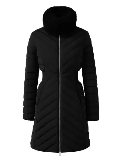 Mackage Lyris Quilted Down Coat With Detachable Shearling Trim In Black