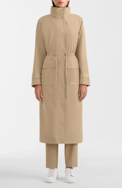 Mackage Magdalena Water Repellent Raincoat With Stowaway Hood In Brown