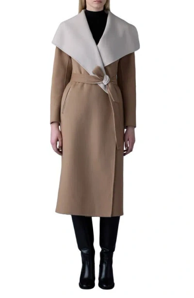 Mackage Mai Wool Long Wrap Coat In Light Camel