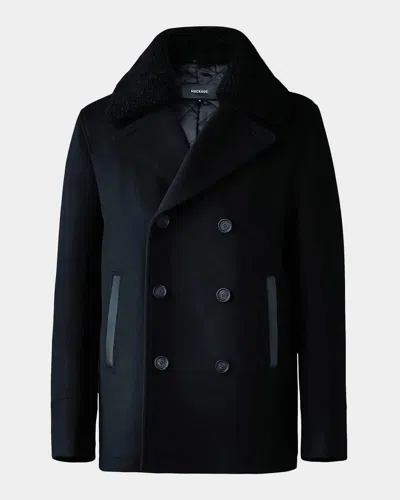 Mackage Men & Apos;s Cole Wool Double-breasted Jacket With Shearling Collar In Black