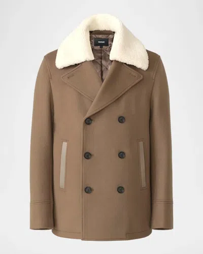 Mackage Men & Apos;s Cole Wool Double-breasted Jacket With Shearling Collar In Truffle Br