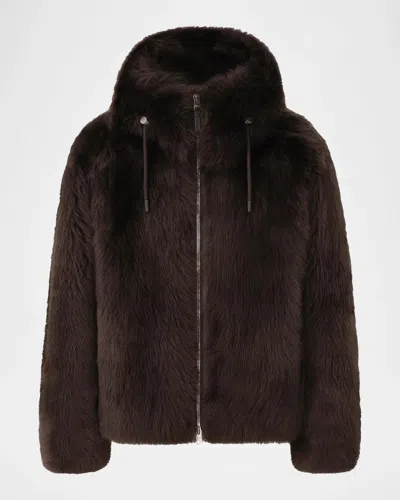 Mackage Men & Apos;s Moses Furry Shearling Hooded Jacket In Brown