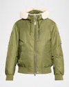Mackage Men's August Bomber Jacket With Shearling-trimmed Hood In Green