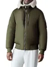 Mackage August Shearling Trim Down Bomber Jacket In Green
