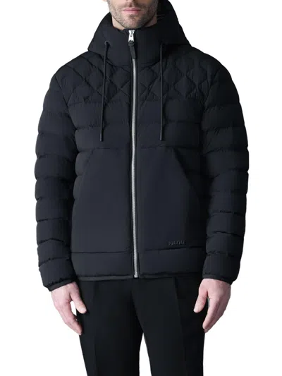 Mackage Hooded Quilted Coat Drawstring Hood Pockets In Blue