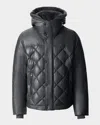Mackage Men's Cash Down Quilted Leather Jacket With Shearling Hood In Black