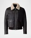 Mackage Men's Chance-nv Croc-effect Leather Jacket With Shearling Collar In Brown