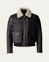 Mackage Men's Chance-nv Croc-effect Leather Jacket With Shearling Collar In Brown