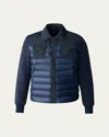 Mackage Men's Donovan Denim Down Quilted Snap-front Jacket In Blue