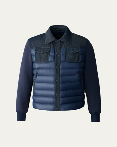 Mackage Men's Donovan Denim Down Quilted Snap-front Jacket In Blue