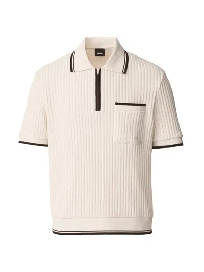 Mackage Men's Estaban Crochet-knit Quarter-zip Polo Shirt In White