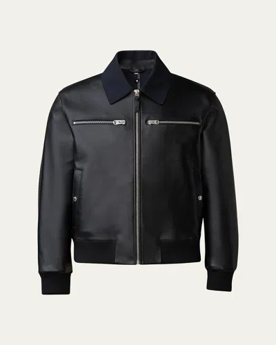 Mackage Men's Knox Neoprene-collar Leather Jacket In Black