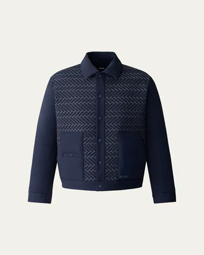 Mackage Men's Maxwell Chevron Quilted Down Shirt Jacket In Blue