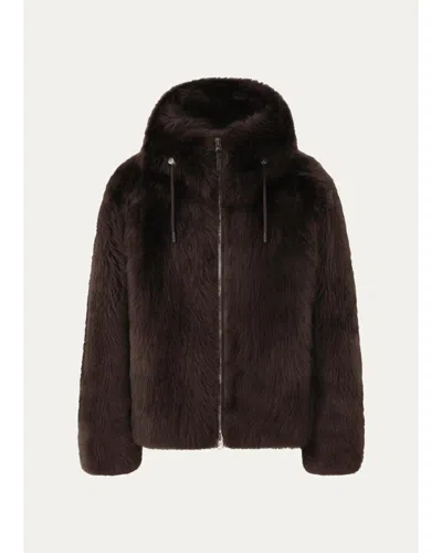 Mackage Men's Moses Furry Shearling Hooded Jacket In Coffee