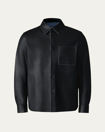 Mackage Men's Remington Contrast-trim Leather Shirt Jacket In Black