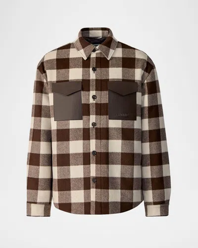 MACKAGE MEN'S RYKER-PL PLAID WOOL OVERSHIRT WITH LEATHER POCKETS