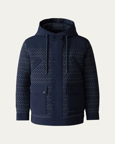 Mackage Men's Thiago Chevron Quilted Down Hooded Jacket In Blue