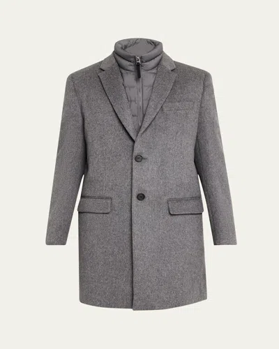 Mackage Men's Wool Topcoat With Removable Down Bib In Carbon Mix