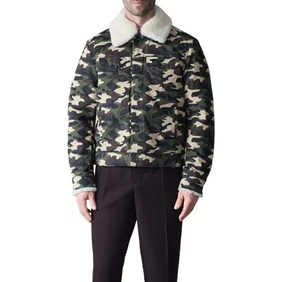 Mackage Nash Camo Cotton Trucker Jacket With Removable Genuine Shearling Collar In Black