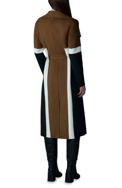 Mackage Nyrie Stripe Tie Waist Wool Coat In Earth Brown Multi