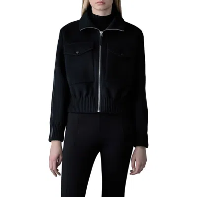 Mackage Patty Leather Trim Double Face Virgin Wool Jacket In Black